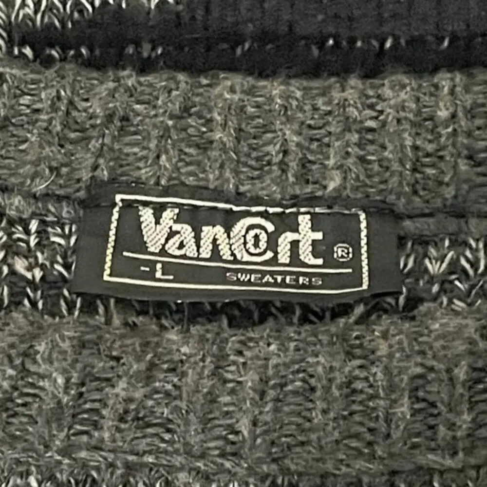 Vintage Van Cort Crewneck Sweater Gray Knit Geometric Retro Funky USA Large